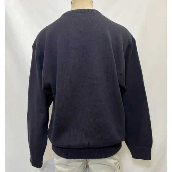Tommy Hilfiger Vintage Navy Blue Rib Knit Pullover Sweater Mens Large Logo Chrty - Picture 3 of 15